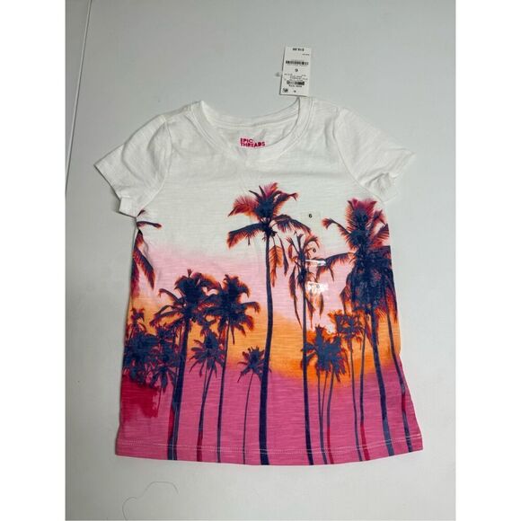 NWT Epic Threads Sunset Palm Tree Tee Kids Size 6 Cotton Blend White Pink - Picture 2 of 7